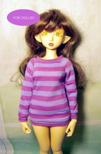 Image 1 of Handmade pink and lilac stripes sweatshirt for MINIFEE, slim 1/4 bjd doll 