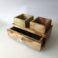 Image 4 of Desktop/Nightstand Organizer - Curly Maple with Glass & Metal Knob I