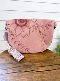 Image 4 of Pink Hand Burned Crossbody Fanny Pack with Bows