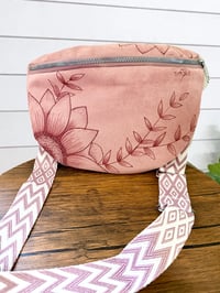 Image 3 of Pink Hand Burned Crossbody Fanny Pack with Bows