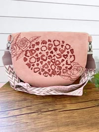 Image 6 of Pink Hand Burned Crossbody Fanny Pack with Bows