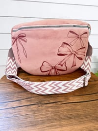 Image 1 of Pink Hand Burned Crossbody Fanny Pack with Bows