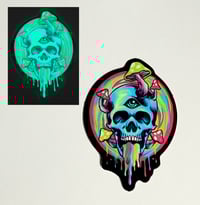 Image 1 of Glow In The Dark Skull With Mushrooms Growing Out Of It Matte Vinyl Sticker