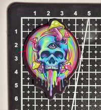 Image 2 of Glow In The Dark Skull With Mushrooms Growing Out Of It Matte Vinyl Sticker