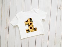 Image 1 of Sunflower First Birthday Baby Bodysuit Floral Sunflowers Girl’s Party Top