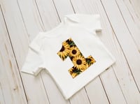 Image 2 of Sunflower First Birthday Baby Bodysuit Floral Sunflowers Girl’s Party Top