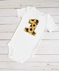 Image 3 of Sunflower First Birthday Baby Bodysuit Floral Sunflowers Girl’s Party Top