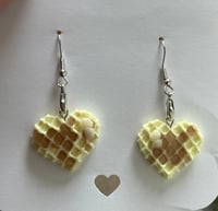 Image 1 of Waffle with butter and syrup dangly earrings, Polymer clay earrings