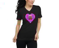 Image 1 of Geraniums and Wildflowers - Pink Heart - Black Ladies T-shirt