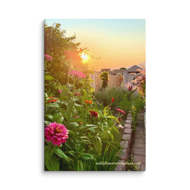 Sunrise Cottage Garden - 12” X 18” Canvas Print  