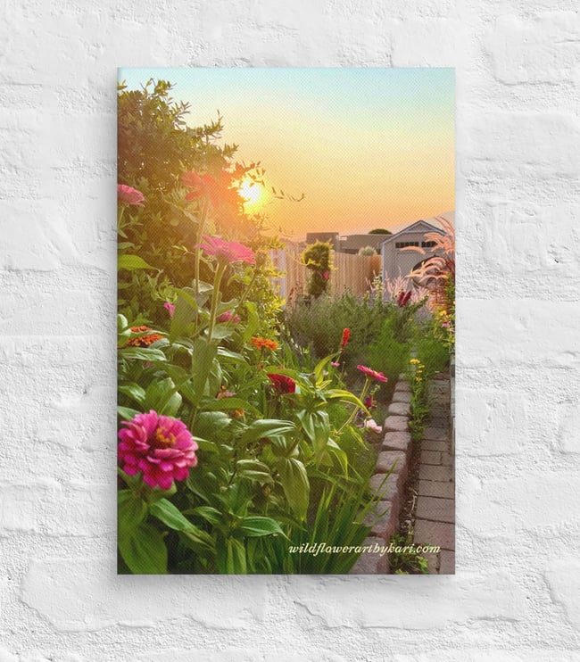 Sunrise Cottage Garden - 12” X 18” Canvas Print  