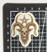 Image 2 of Glow In The Dark Human Skull With Goat Horns Glossy Finish Vinyl Sticker