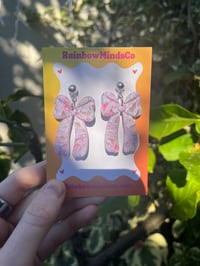 Image 1 of Rose quartz ribbon earrings 