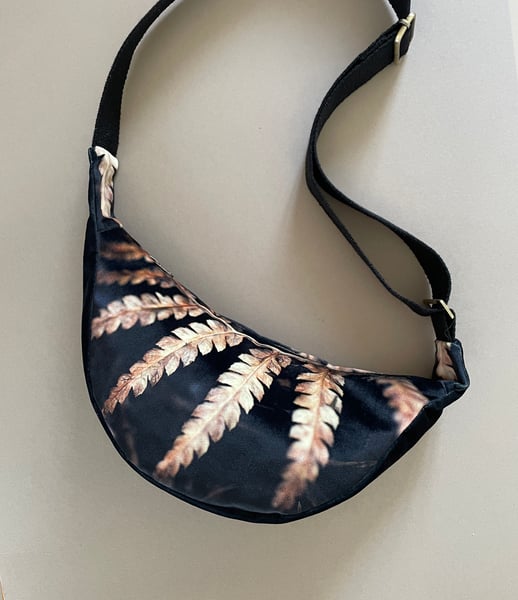 Image of Golden fern, large velvet crossbody sling bag