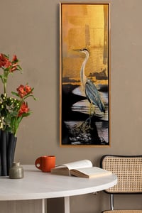 Image 1 of Original Canvas - Heron on Black and Gold - 16" x 40"