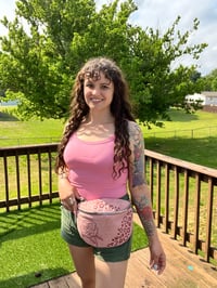 Image 7 of Pink Hand Burned Crossbody Fanny Pack with Bows