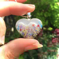 Image 4 of Rainbow Wild Flower Meadow Hand Painted Resin Heart Pendant