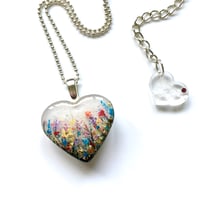 Image 3 of Rainbow Wild Flower Meadow Hand Painted Resin Heart Pendant