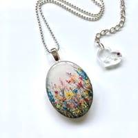 Image 2 of Rainbow Wild Flower Meadow Hand Painted Resin Pendant