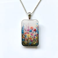 Image 3 of Rainbow Wild Flower Meadow Hand Painted Resin Pendant