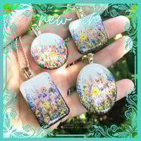 Image 1 of Rainbow Wild Flower Meadow Hand Painted Resin Pendant