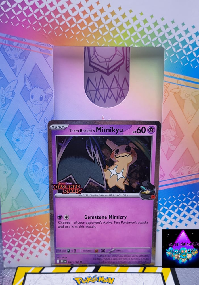 Image of Team Rocket's Mimikyu Prerelease Stamped Cosmo Holo Promo Destined Rivals NM