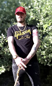 Image 10 of Hand customised Gold Gibson logo T shirt