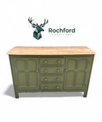 Image 3 of Ercol Kitchen/Dining Room Dresser 4 Drawers 2 Cupboards Sprayed In Olive Green
