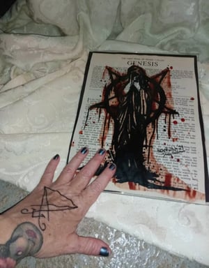 Image of Cloaked Witch Real Animal Blood Painting 