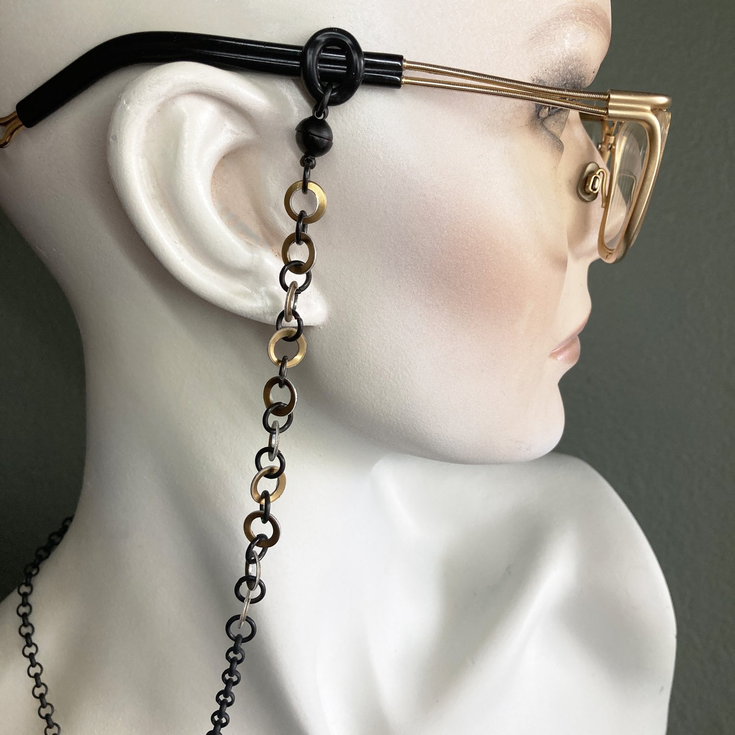 Image of 22" Matte Black & Orange Convertible Necklace/Eyeglass Chain with Matte Black Ball Magnet Clasp