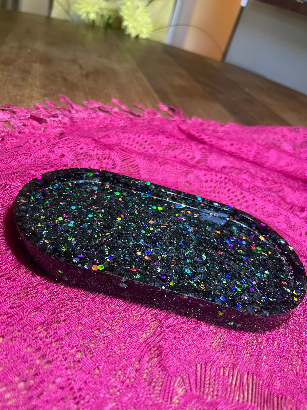 Image of Dark Mermaid Green Glitter Resin Rolling Tray
