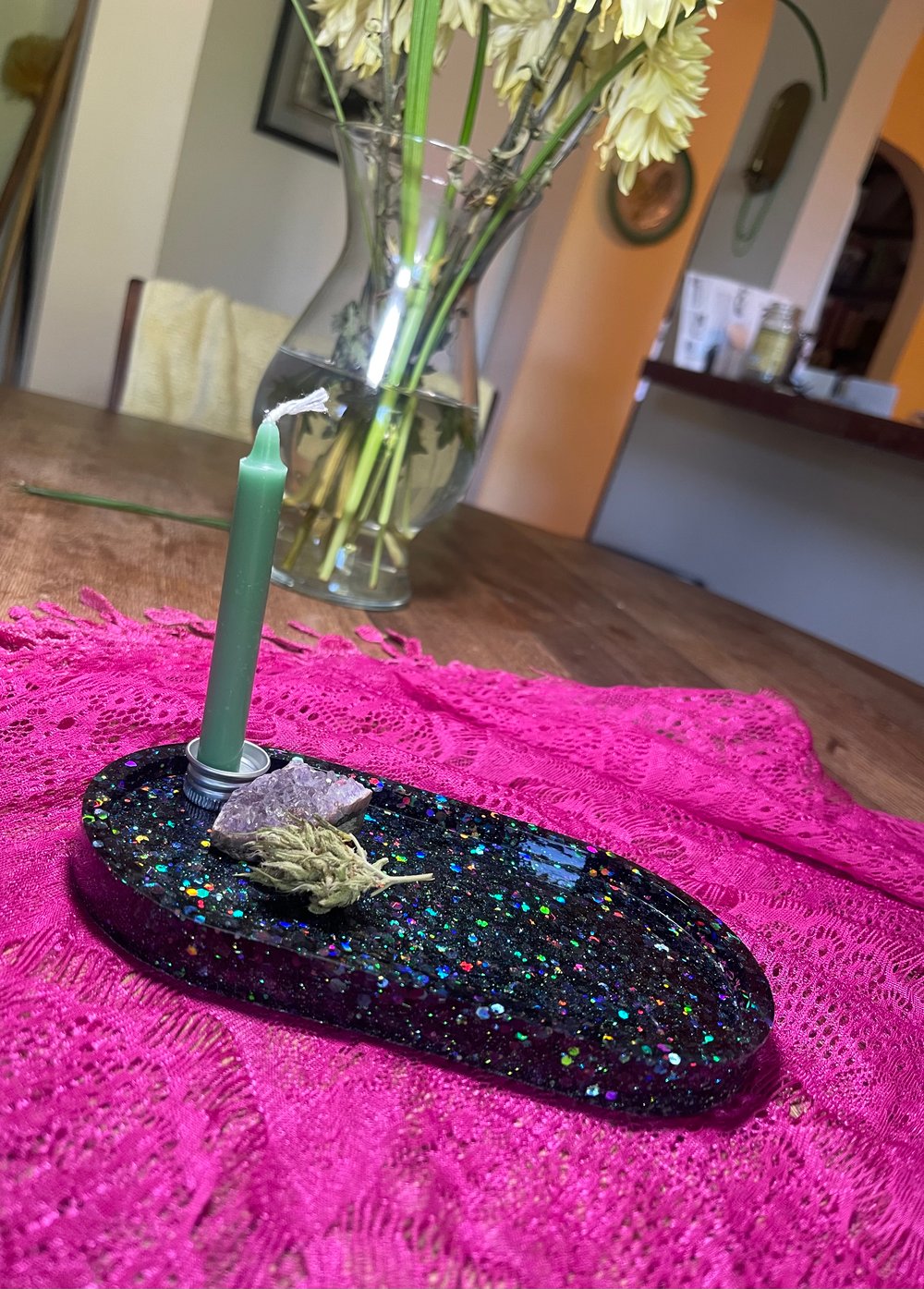 Image of Dark Mermaid Green Glitter Resin Rolling Tray