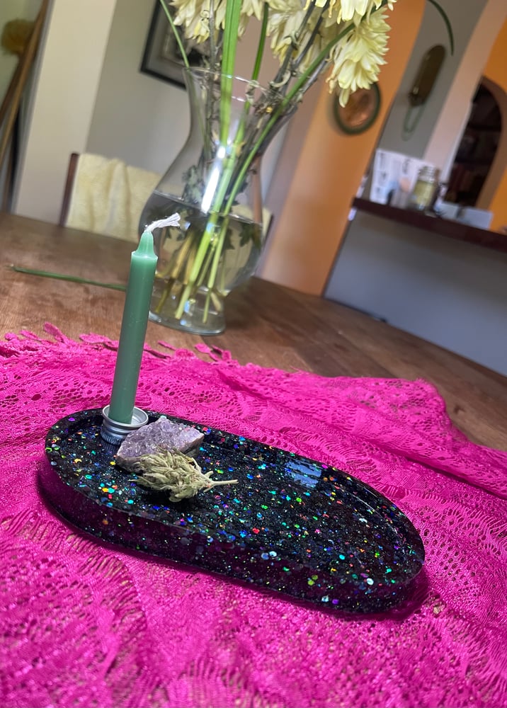 Image of Dark Mermaid Green Glitter Resin Rolling Tray