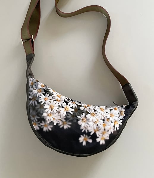 Image of Daisies, large velvet crossbody sling bag