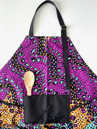 Image 2 of Ankara Apron, African Print Apron, Tribal Print Apron, Kitchen Apron, Purple/Aqua/Black