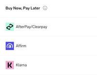 Klarna, Affirm, or AfterPay/Clearpay Fee
