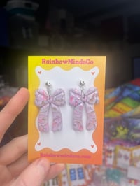 Image 2 of Rose quartz ribbon earrings 