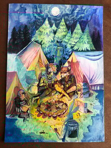 Image of 'Camping metal punx!' original watercolour 