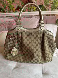Image 1 of Gucci Sukey GG Canvas Gold Leather Bag