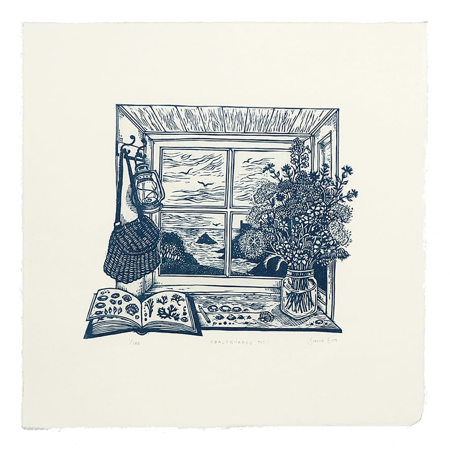 Image of Coastguards No.1 - Linocut