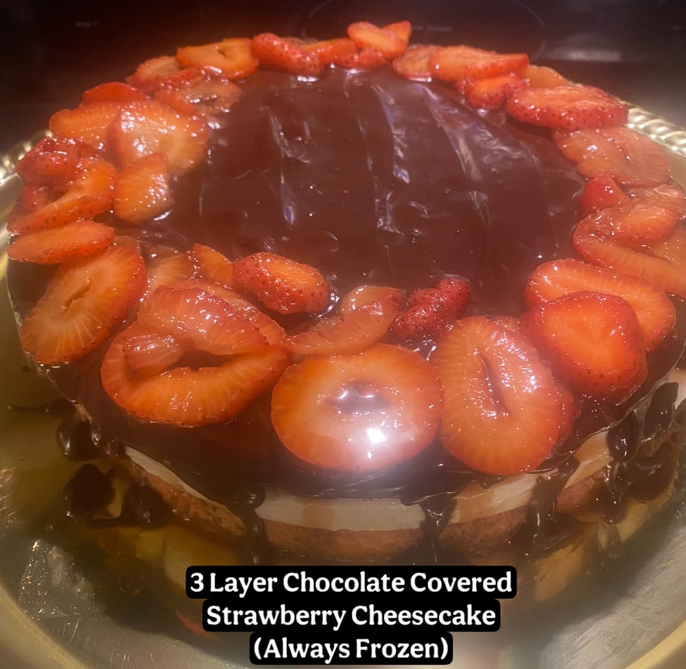 Image of 3 Layer 🍫 Covered Strawberries 🍓 Cheezecake