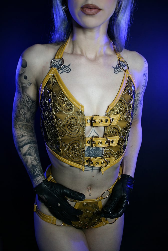 Image of MUSTARD BUCKLE HALTERNECK TOP