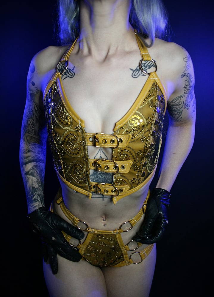 Image of MUSTARD BUCKLE HALTERNECK TOP