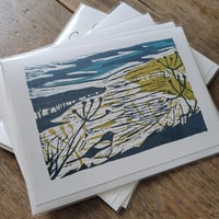 Magpie in the garden 5x7 inch linocut card