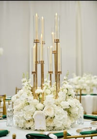 Image 2 of 50" | 8 Arm Gold Cluster Taper Candle Holder Candlelabra With Clear acrylic or glass   Shades