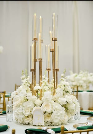 Image of 50" | 8 Arm Gold Cluster Taper Candle Holder Candlelabra With Clear acrylic or glass   Shades