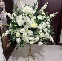 Image 1 of White  and green  silk flowers  centerpiece