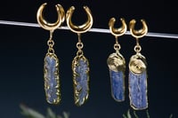 Image 2 of Saddle Plugs - Blue Kyanite - Stretched Ears, Tunnels - Silver - Stainless Steel 316L Plugs