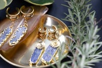 Image 1 of Saddle Plugs - Blue Kyanite - Stretched Ears, Tunnels - Silver - Stainless Steel 316L Plugs