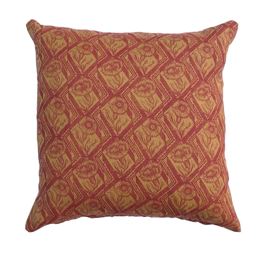 Image of Garden Pinks - Block Printed - Cushion - Ginger + Berry